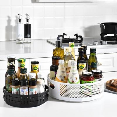 360 Rotatable Tray Kitchen Storage Rack Shelf Plastic Seasoning Spice Jar Plate Condiment Holder Cosmetic Container Organizer
