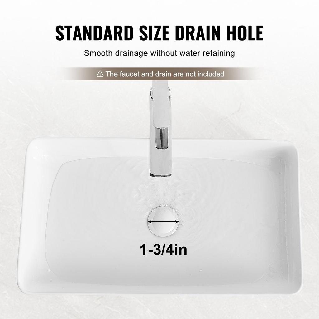 VEVOR Rectangle Vessel Sink, 24" x 13.8" Bathroom Vessel Sink Countertop, White Ceramic Bathroom Sinks Above Counter, Modern Style