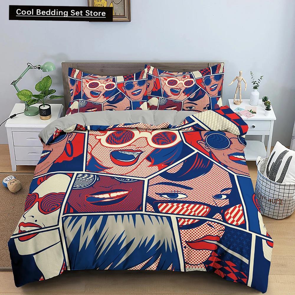 Comic Muster Bettbezug Queen King Cartoon Bettwäsche Set für Kinder Jungen Mädchen Hippie Hip Hop Rock Stil Polyester Bettdeckenbezug