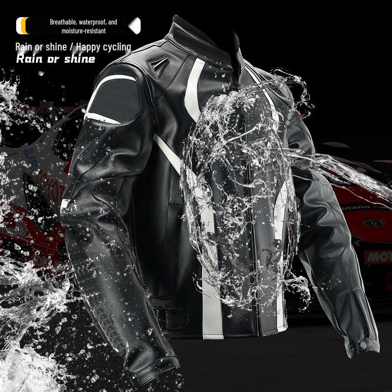 Unisex PU Leather Motorcycle Jacket: Four Seasons, Off-road, Anti-fall, Cycling Gear for Men & Women