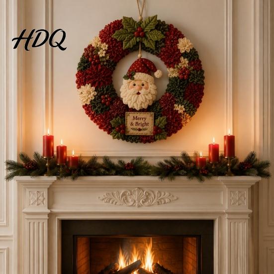 Relaxing Holiday Craft Projects 3D Fabric Wreath Poke Art Kit for Adults Christmas Unique Keepsake Presents Kit Santa Snowman Design