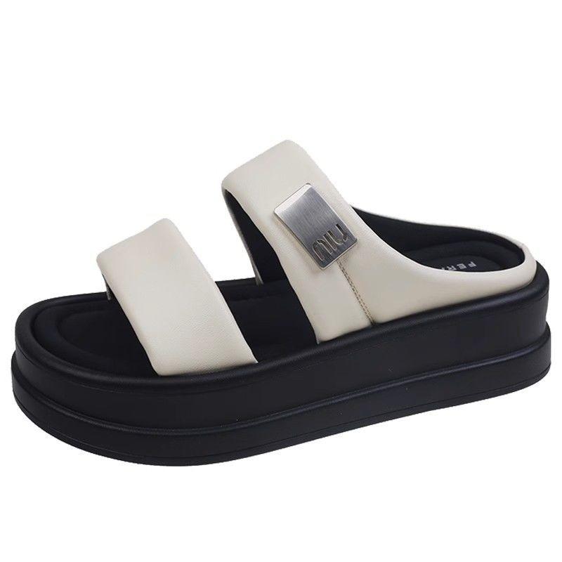 Slippers women's summer wear new beach premium sandals heightening black platform muffin niche sandals