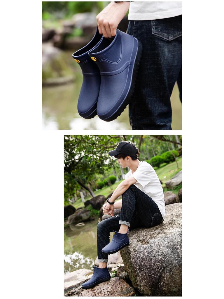 Men's Low-Top Non-Slip Waterproof Rain Boots for Fishing, Men/Women/Teenagers Rubber Shoes
