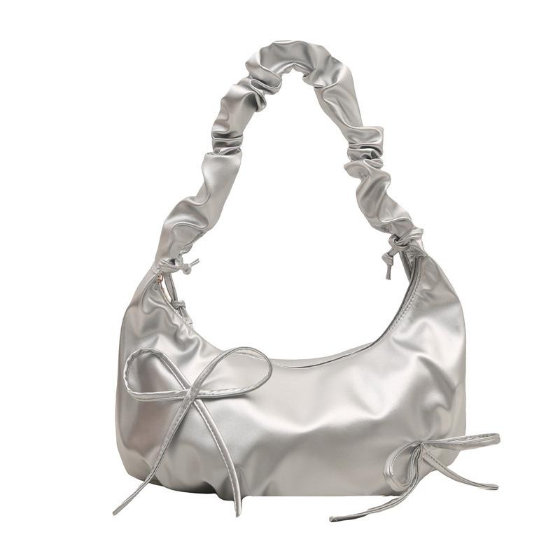 Ins Niche Design Pleated Shoulder Strap Bag 2025 New Bow Shoulder Bag Cloud Bag Female Cute Armpit Bag