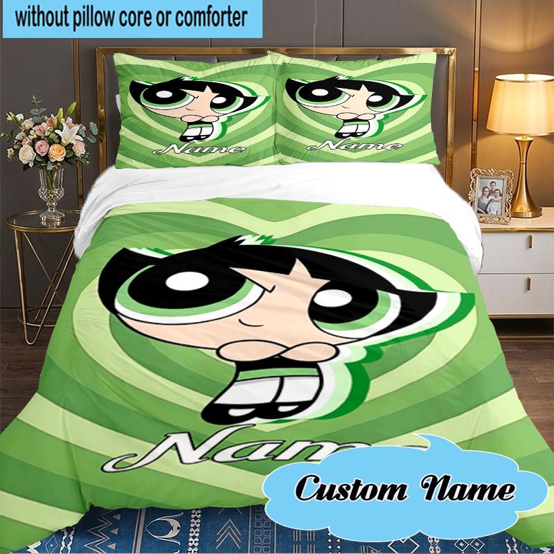 Custom Name Powerpuff Adventure Bedding Set 3pcs, Bedding Set Including 1pc Duvet Cover And 2pcs Pillowcases for Bedroom, Dormitory Gift