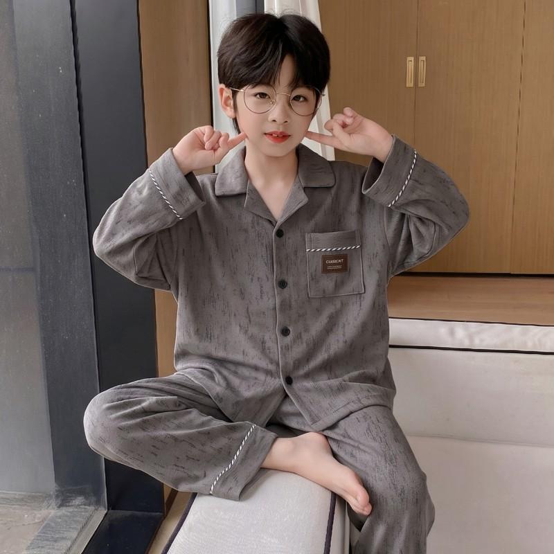 Boys Cotton Pajama Set Long Sleeve Cartoon Print Home Wear Kids 8 Years Comfortable Sleepwear