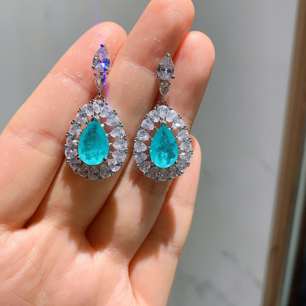 Copper, Water Drop Earring Set, Beautiful Jade Flawless Necklace, Zircon Jade Pendant.