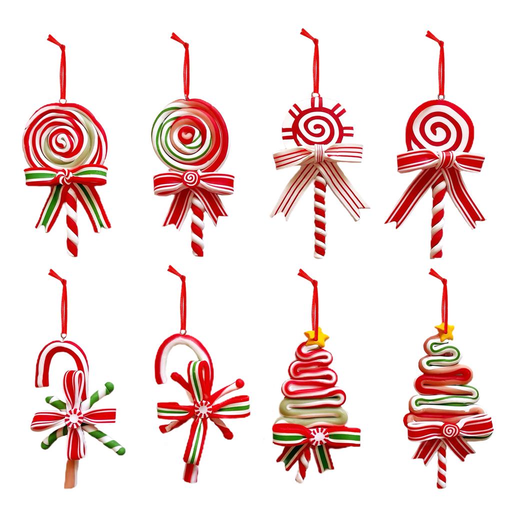 8pcs Christmas Candy Hanging Ornament Soft Clay Decorative Pendant Hanging Candy Decor