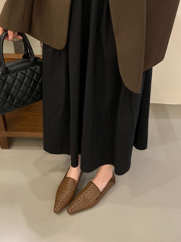 2025 French New Square Head Not Tired Feet Commuter High Heels Low Heel Woven Light Mouth One Pedal Single Shoes Women