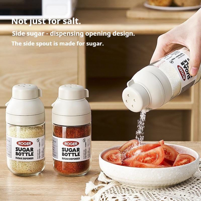Multi Function Salt Shaker, 250ml Quantitative Dispenser with 3 Opening Modes, Dust Proof Spice Jar for Kitchen