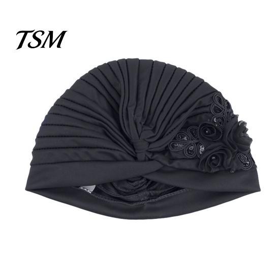 Winter Hat Women Good Stretch Wind-proof Tear-resistant Anti-shrink Brimless Warm Sequin Trim Flower All Match Turban Fashion Accessory Lady Beanie