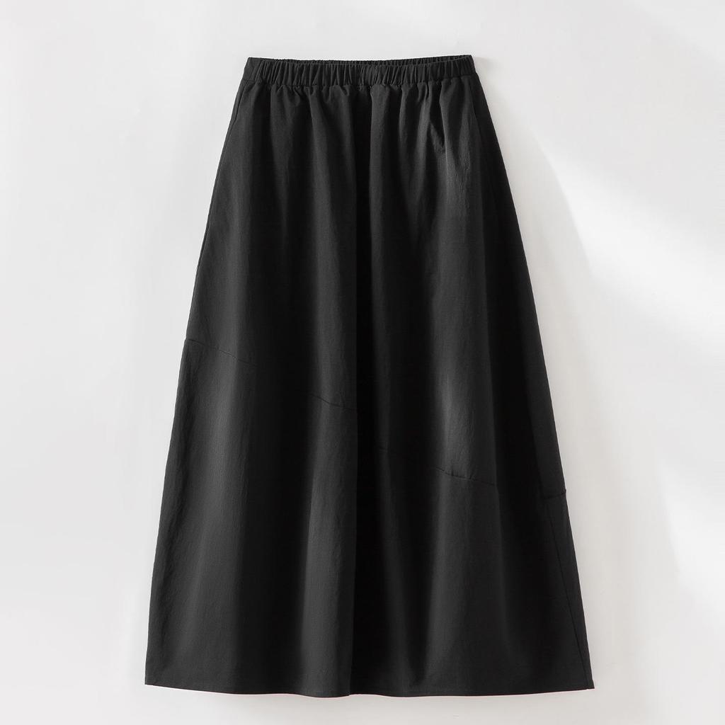 Elastic Waist Tulip Hem Skirt - Women's 2026 Spring French Hepburn Style Mid-Length Little Black Skirt