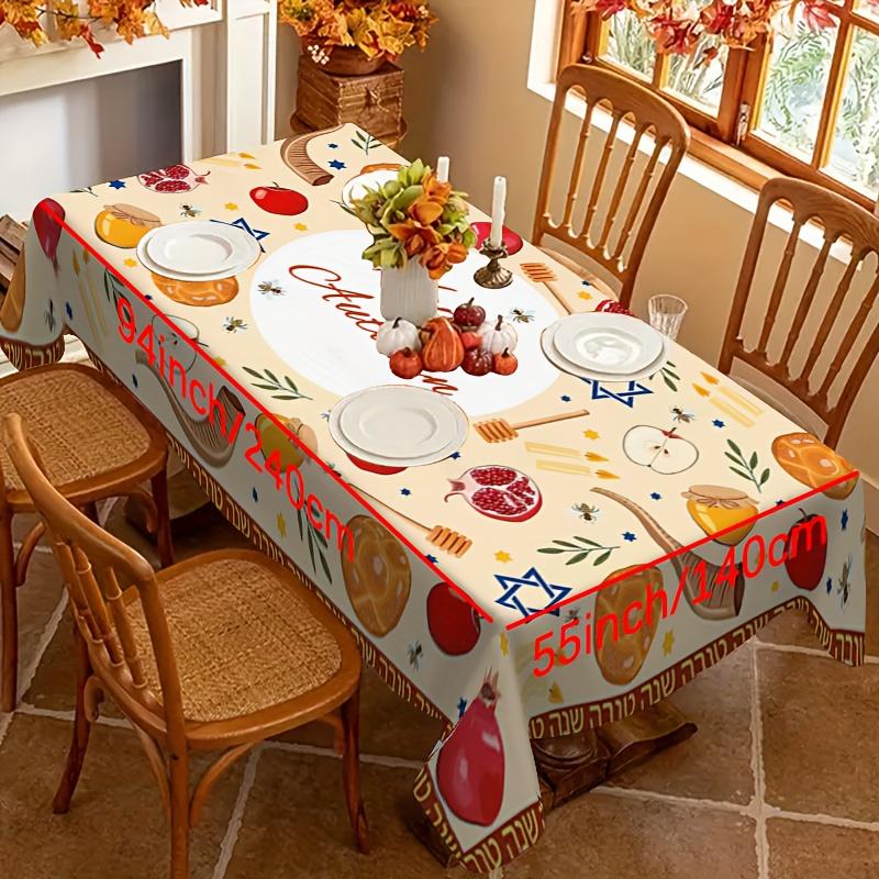Rosh Hashanah Honing Granaatappel Rechthoekige Tafelkleed Joodse Feestdag Tafeldecoratie Keuken Eettafelkleed Shana Tova Feestdecoratie 90x140cm