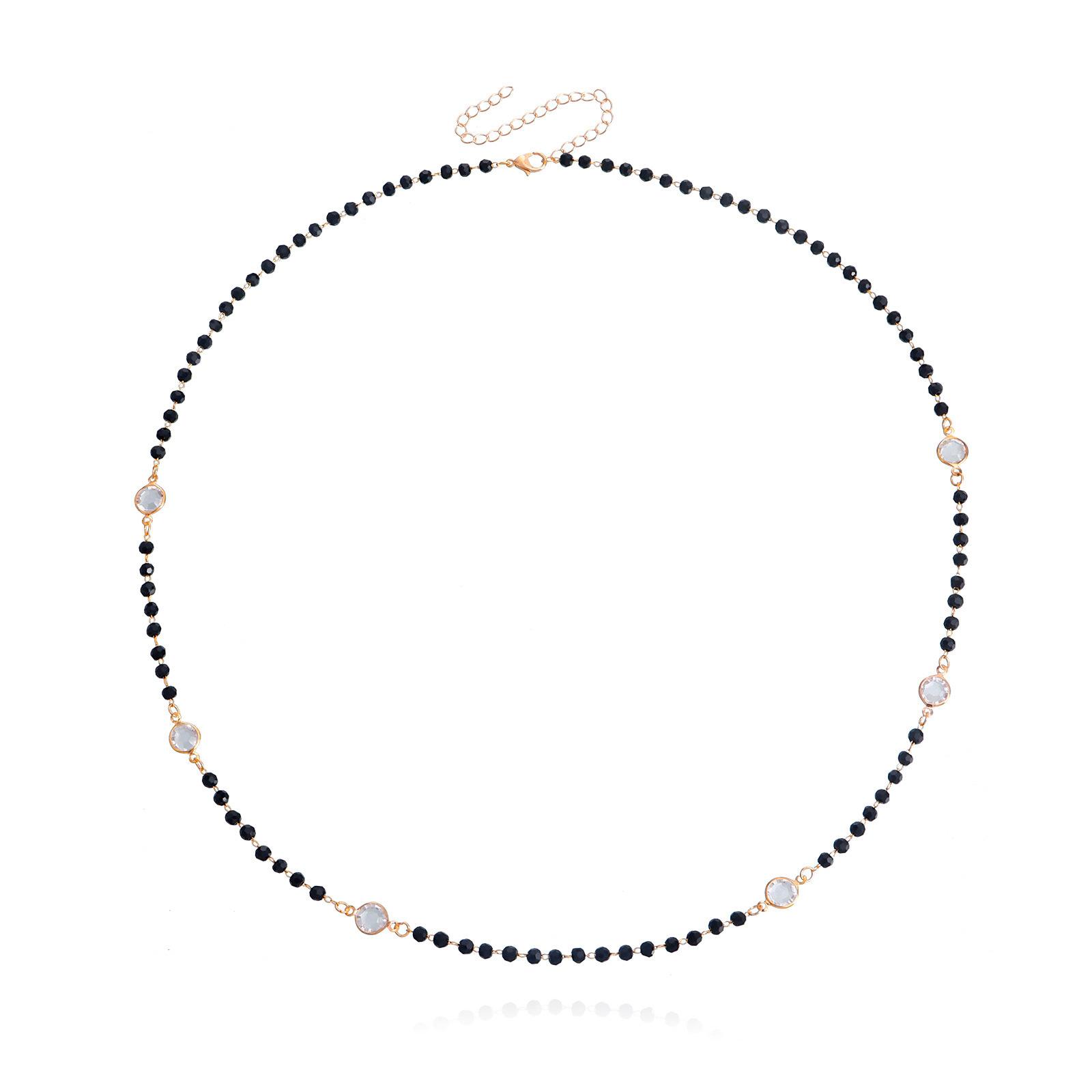 

Europe, America, simple double-layer black rhinestone, white zircon neck chain necklace, women s cool temperament necklace золотий