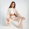 Women's Autumn 2-Piece Sportswear Set - Casual Long Sleeve Zip-Up Baseball Jacket & Solid Color Trousers