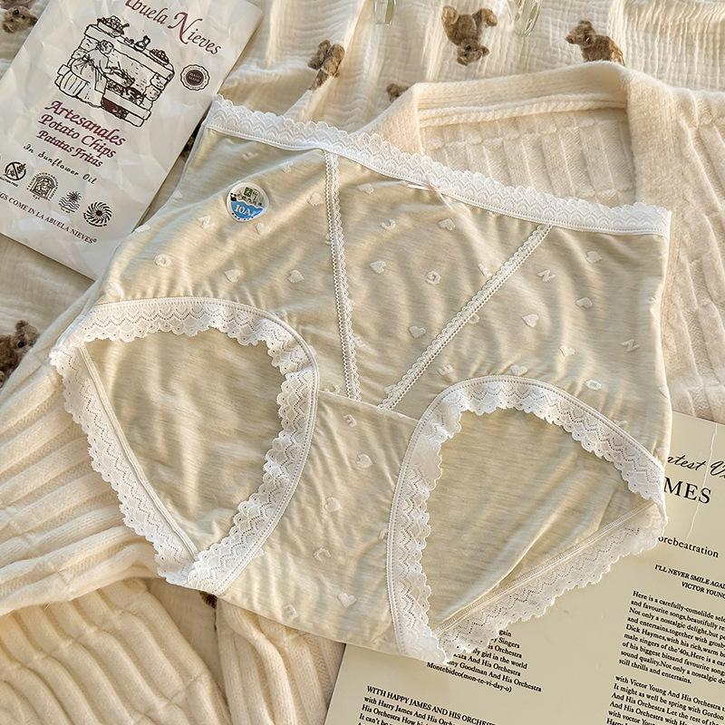 Plus Size Women's Lace Edge Comfortable Bag with Breathable Hips Without Trace Mid High Waist Cotton Crotch Panties