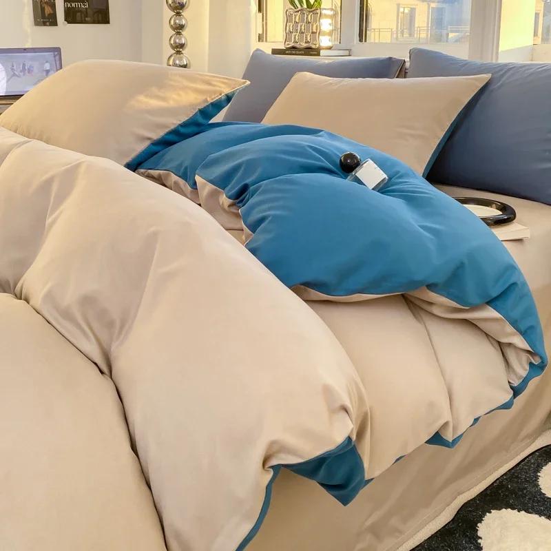 Ins Style Solid Color Duvet Cover Set Washed Cotton Bedclothes Comforter Cover Pillowcase Soft Bedding Sets Quilt Covers 220x240
