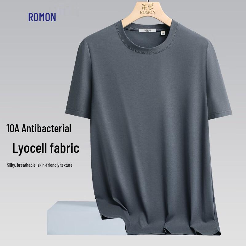 Romon Men s 10A Antibacterial Ice Silk Tencel Blend Short Sleeve T-Shirt M