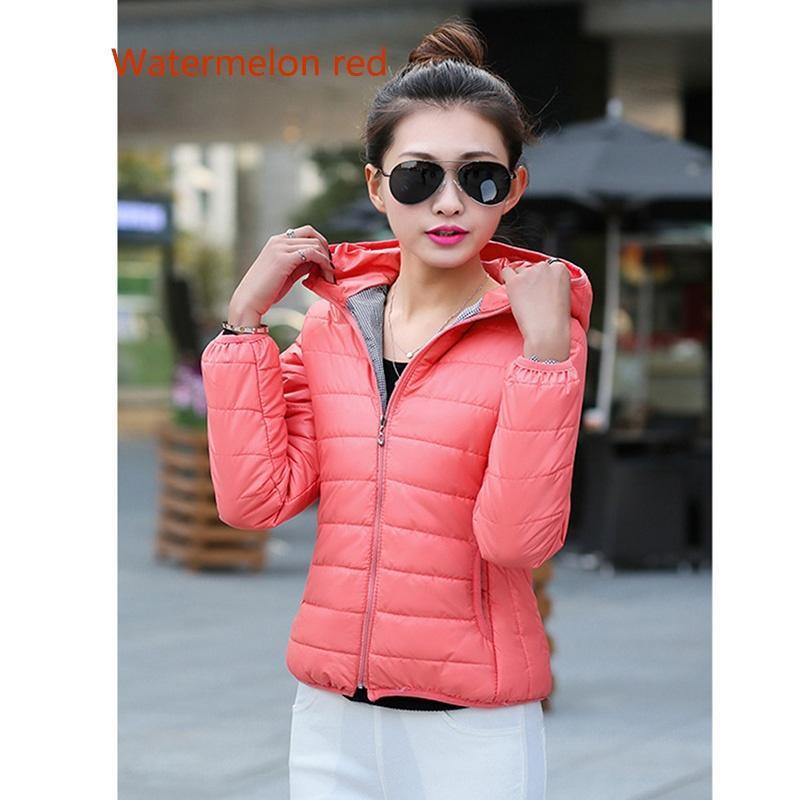 Women Ultra Light Hooded Duck Down Jacket Long Sleeve Pure Color Slim Short Zipper Coats
