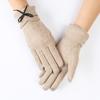New Autumn and Winter Cashmere Gloves for Women's Outdoor Cycling with Bow  Thickened Fleece Cold Proof Touch Screen and Warmth