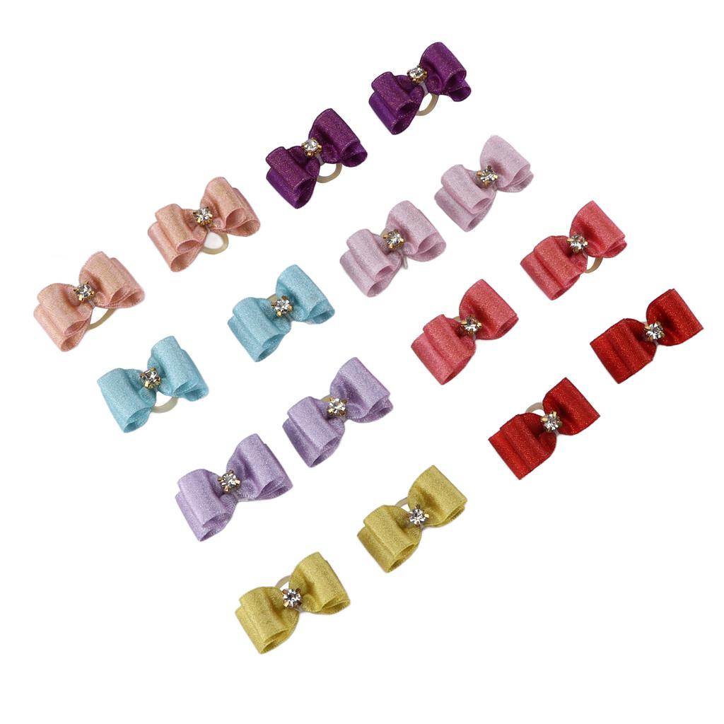 16pcs Pet Hair Bowknots Hand Made Mix Colors Cute Styling Dog Hair Topknot with Rubber Band for Cats