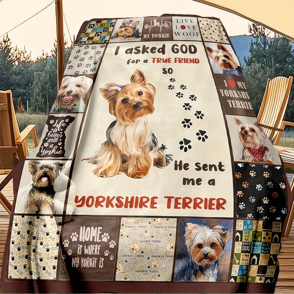 1 Stück Yorkshire Terrier, Echter Freund, Pfotenabdrücke Digital Bedruckte Flanelldecke, Super Weiche Plüsch Fleece Bettdecke, Vielseitig für Vier Jahreszeiten