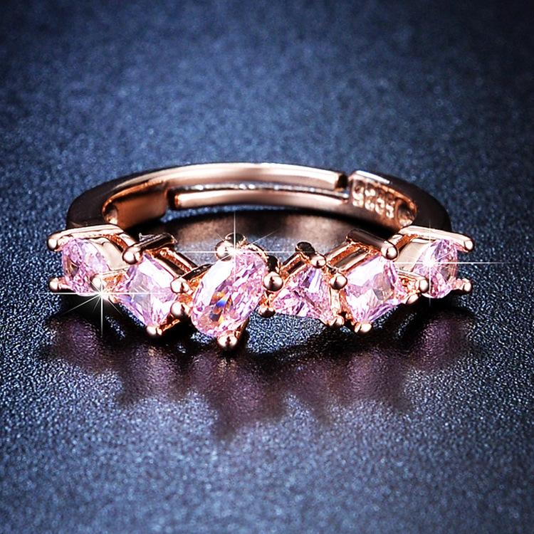 Color Zirconium Gemstone Open Ring Women's Fashion Popular Pink Diamond Geometric Rose Gold Ring