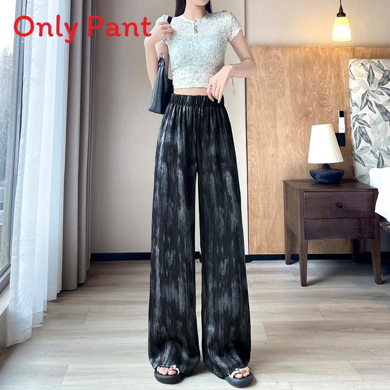 Womens Summer Loose Wideleg Pants With Tyedye Print And Pocket For Casual Office Wear