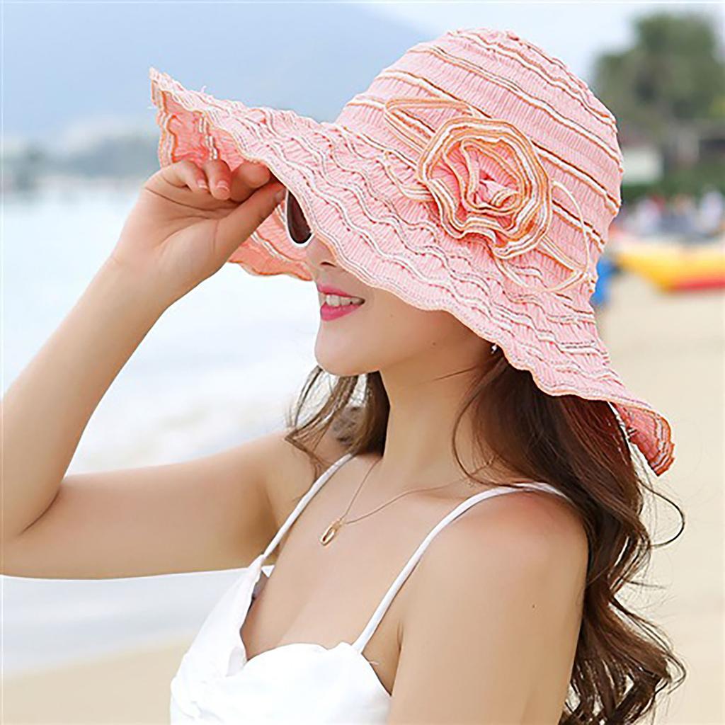 Womens Sun Hat Wide Summer Hat Foldable Roll Up Floppy Beach Hats For Women