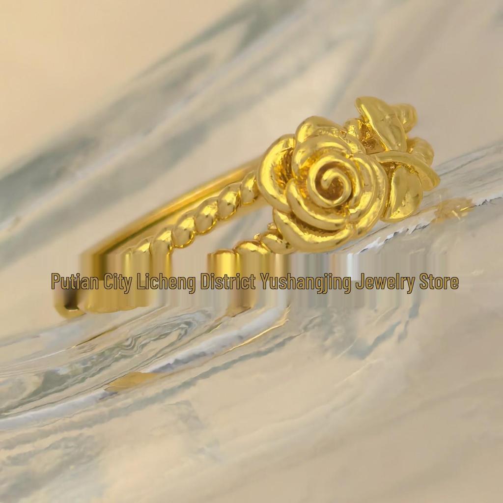 Elegant Women's Gold-Plated Rose Flower Ring - Fashionable, Luxurious, and Sweet.