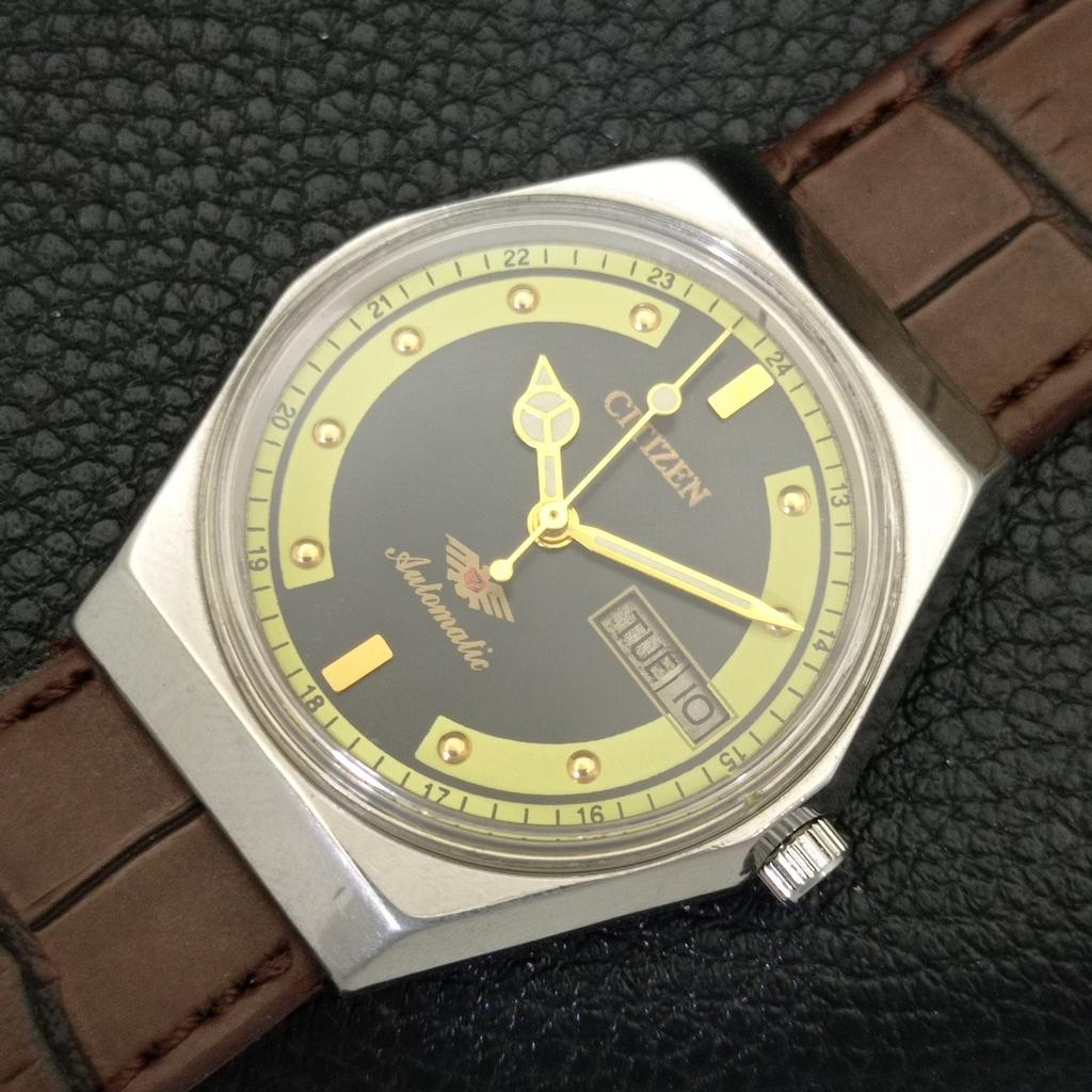 CITIZEN AUTOMATIC 8200 JAPAN MENS VINTAGE BLACK COLOR DIAL WATCH a702785-1 R210-a702785