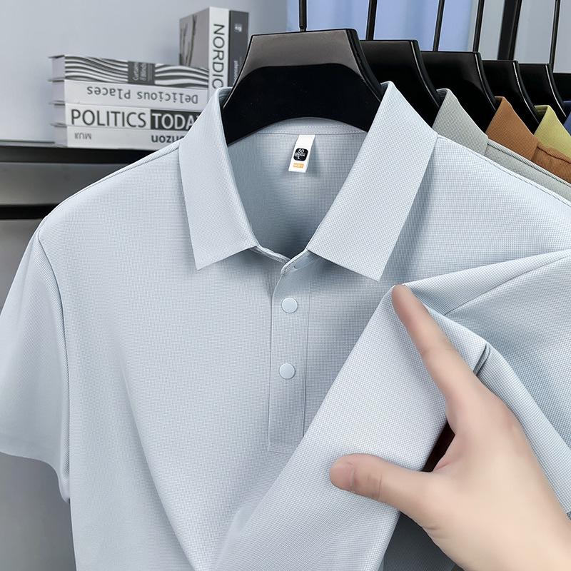 Летняя мужская бесшовная антибактериальная рубашка-поло - Дышащая прохладная рубашка с коротким рукавом и воротником 2XL-180