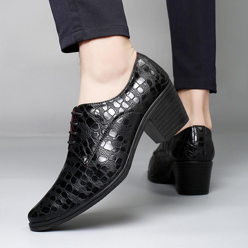 Men High Heels Blue Derby Brown Wedding Dress Dance Shoes Business Elevator Shoes Black Height Increase Tuxedo Shoes Large Size