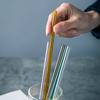 50Pcs/lot Colorful Glass Straw Reusable Drinking Straws Set with Cleaning Brush Wine Cocktail Glass for Party Favors Bar Drinks