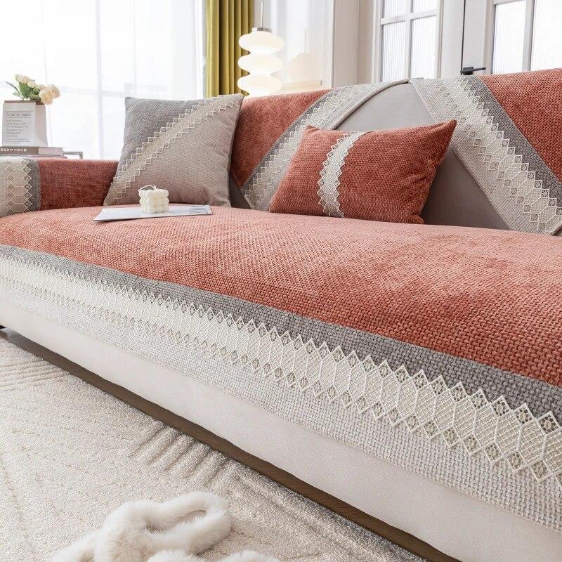 

Кружевная подушка для дивана из синели, улучшенная противоскользящая износостойкая наволочка для дивана, полотенца, цветной блок, диван для гостиной, пылезащитный чехол 70x70cm 1pcs