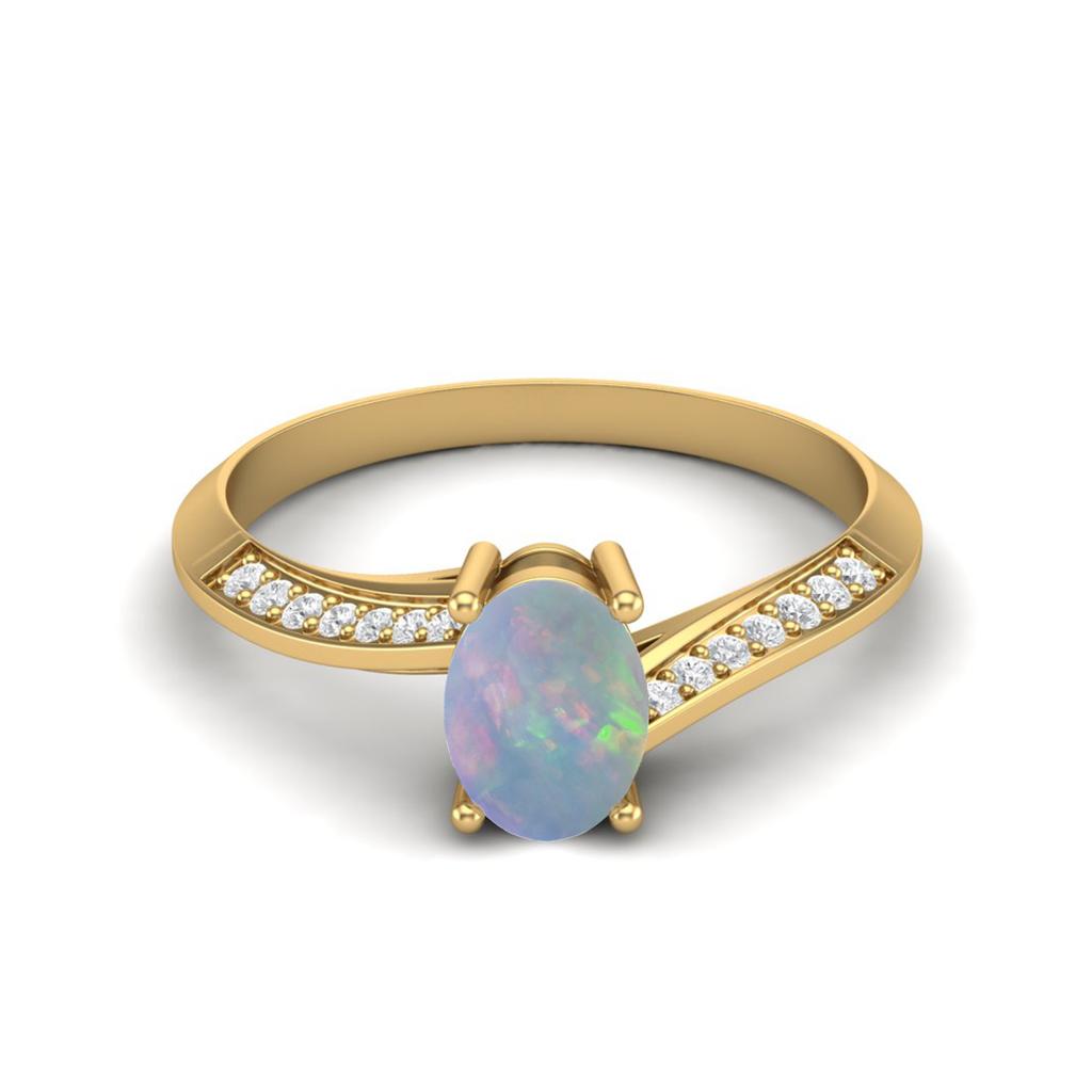 925 Sterling Silver Oval 1.28 CT Opal Gemstone Gold Plated Ring