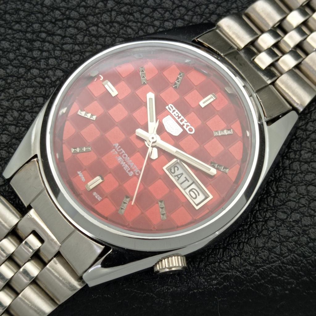 REFURBISHED SEIKO 5 AUTOMATIC MENS WATCH JAPAN MADE RED DIAL CUSTOM A440133-2 QV90-a440133