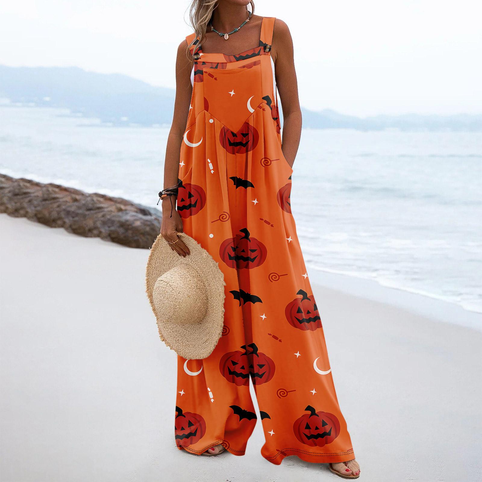 Женский повседневный свободный комбинезон с длинными брюками и пуговицами без рукавов — фото 9