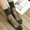 1 Pair Green Shiny Detail Socks, Colorblock Sheer Mesh Mid Tube Socks, Women'S Stockings & Hosier