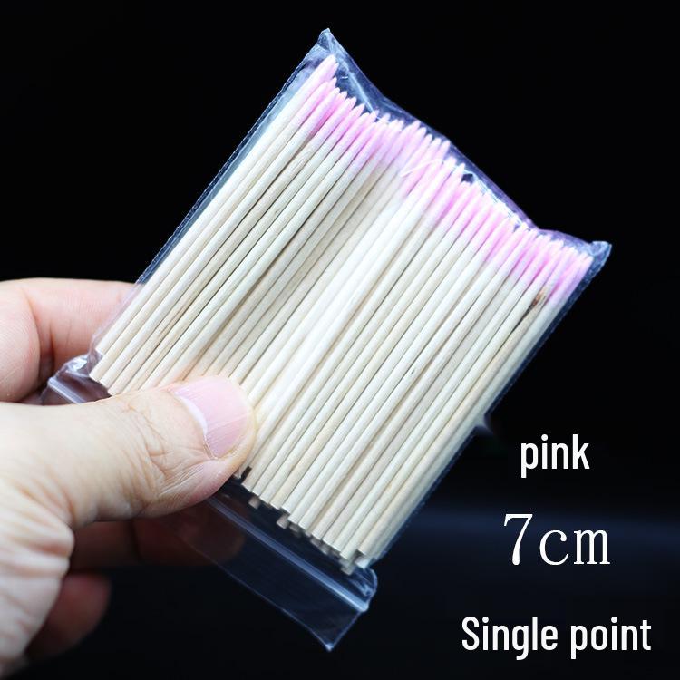 Pink Double-Ended 7cm Cotton Swabs, Multi-Functional 100 Pcs: Tattooing, Eyebrow Correction, Eyeliner, Toothpick, and Nail Art.