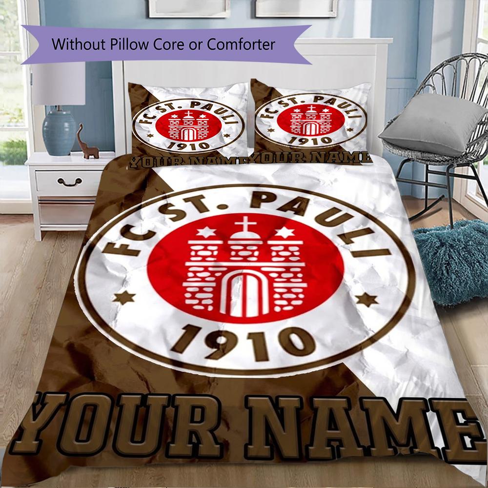 Benutzerdefinierter Name St. Pauli Muster Bettwäsche Steppdecke Set Steppdecke Bezug Kissenbezug Heimdekoration Geburtstagsgeschenk (1*Bettbezug+2*Kissenbezug ohne Füllung)