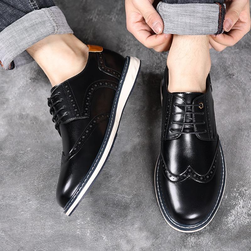 Men's Casual Leather Shoes British Style Business Dress Shoe Fashion Social Party Shoes Lace Up Oxford Shoe Large Size Man Shoes