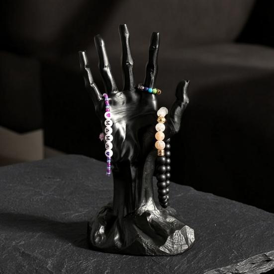 Niche Gothic Decor 3D Printed Skeleton Hand Jewelry Display Stand for Rings Earrings, Organizer Ring Holder Bracelet Watch, Halloween Home Room Vanity