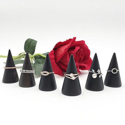 Expositor de anillos de madera negro vintage, con forma de cono, organizador de anillos