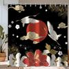 Japanese Shower Curtain, Black Gold Pine Tree Red Sun Abstract Asian Anime Shower Curtain Set For Bathrooom, Waterproof
