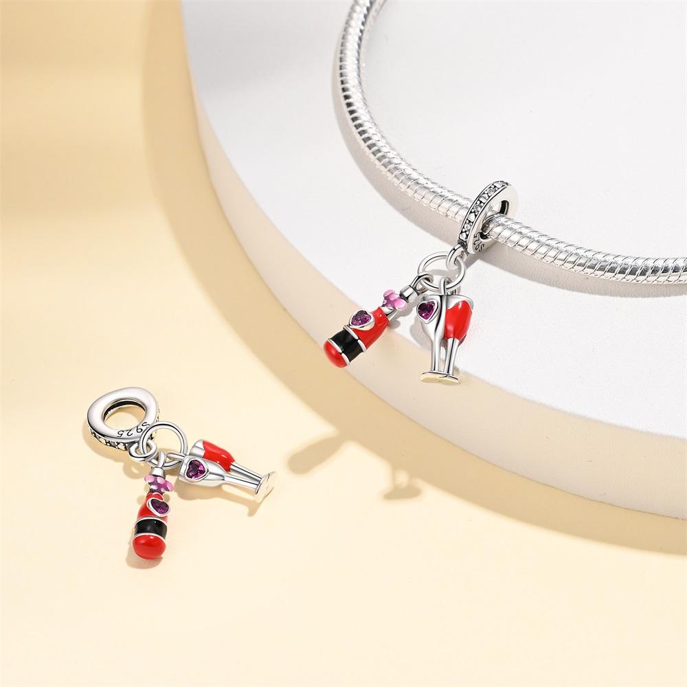Original Copper Charms Luxury Valentine'S Day Red Wine Pendant Beads Fit Bracelet Diy Women Making Delicate Gift