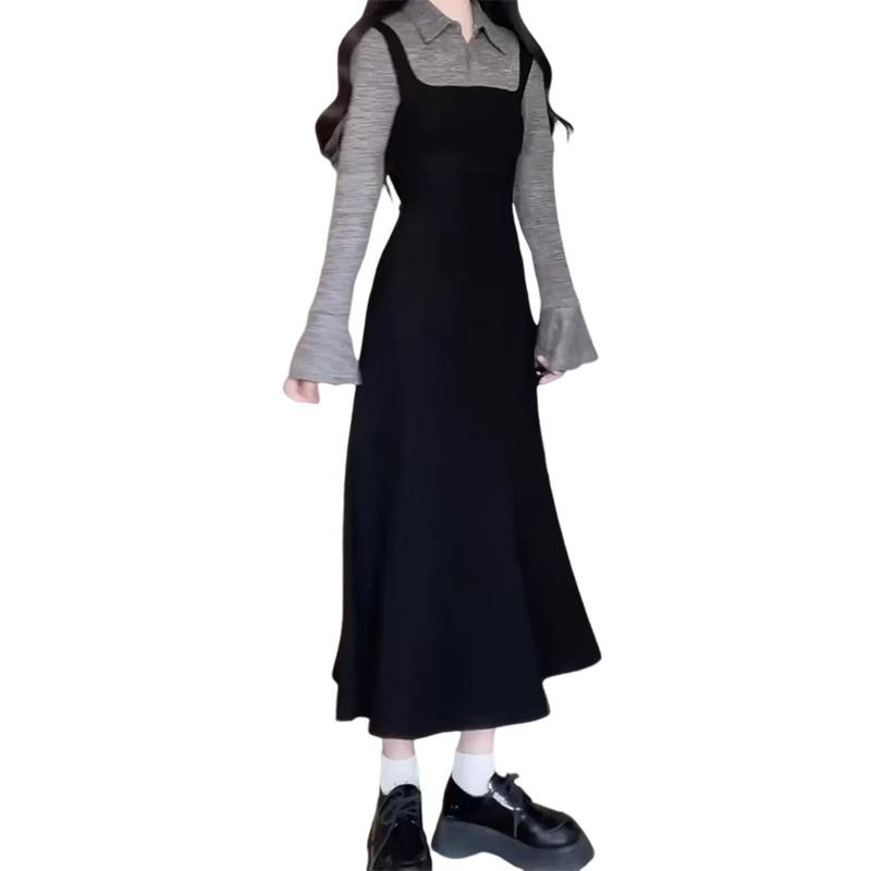 Miu Style Autumn/Winter Korean Long Sleeve Layered Dress - Elegant French Chic