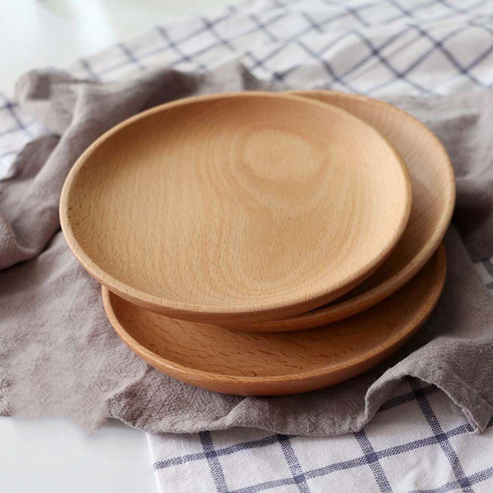 Beech Wood 1pc Holder Dish Cake Snack Serving Tray Dessert Plates Dinner Plate Tableware