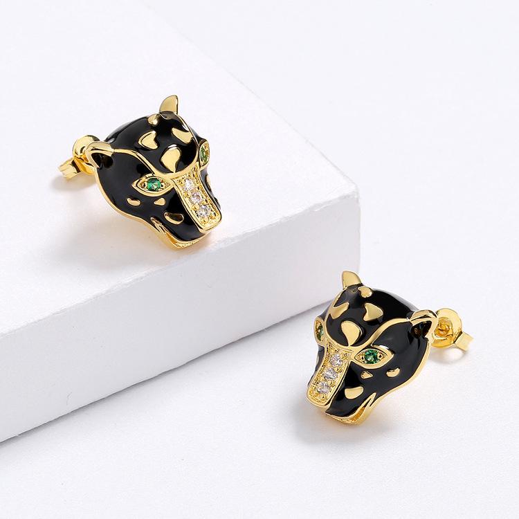 Rare Enamel and Zircon Three piece Set Leopard Ring Earrings Necklace for Women