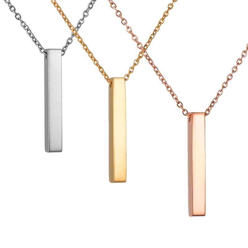 Custom Engraved Minimalist Cylinder Bar Necklace in Stainless Steel